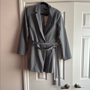 Gray Women's Belted Blazer Coat